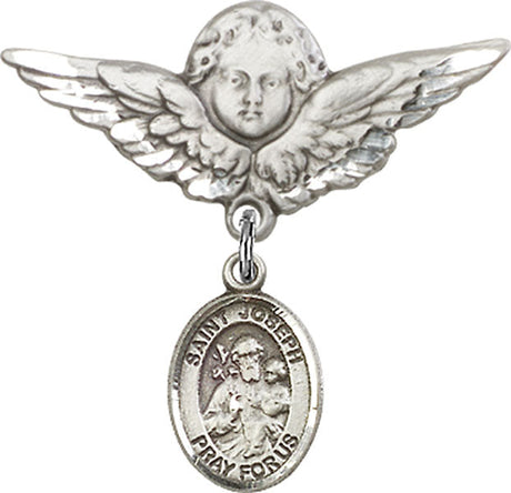 St. Joseph Charm and Angel with Larger Wings Badge Pin