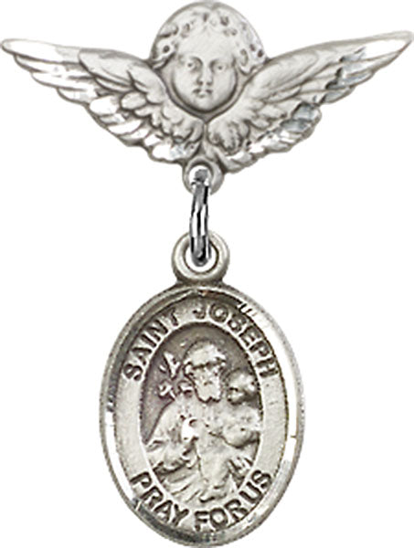 St. Joseph Charm and Angel with Smaller Wings Badge Pin