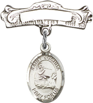 St. Joshua Charm and Arched Polished Engravable Badge Pin