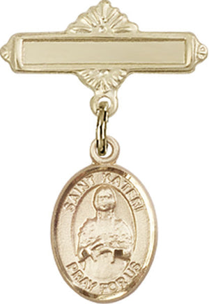 St. Kateri Charm and Polished Engravable Badge Pin