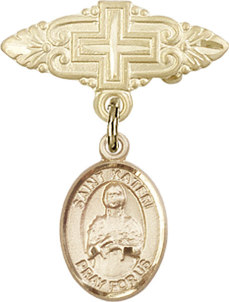 St. Kateri Charm and Badge Pin with Cross