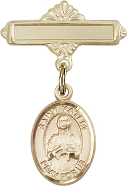St. Kateri Charm and Polished Engravable Badge Pin
