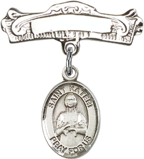 St. Kateri Charm and Arched Polished Engravable Badge Pin