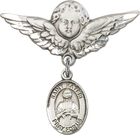 St. Kateri Charm and Angel with Larger Wings Badge Pin
