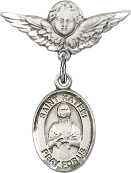 St. Kateri Charm and Angel with Smaller Wings Badge Pin