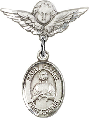 St. Kateri Charm and Angel with Smaller Wings Badge Pin