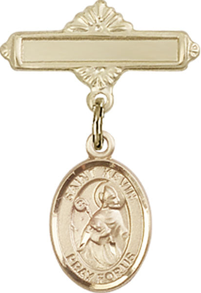 St. Kevin Charm and Polished Engravable Badge Pin