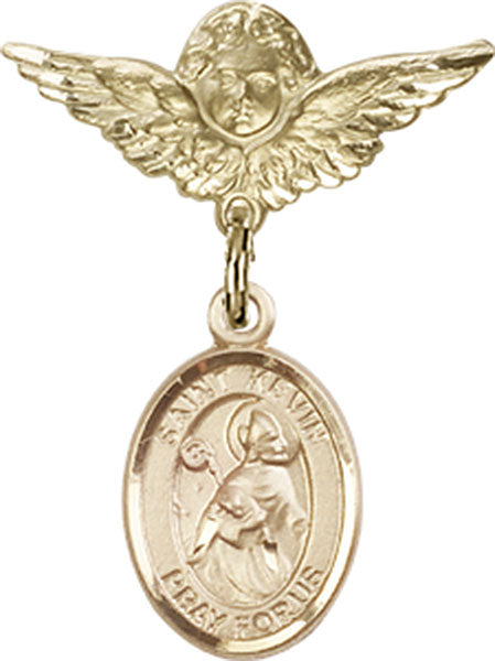 St. Kevin Charm and Angel with Smaller Wings Badge Pin