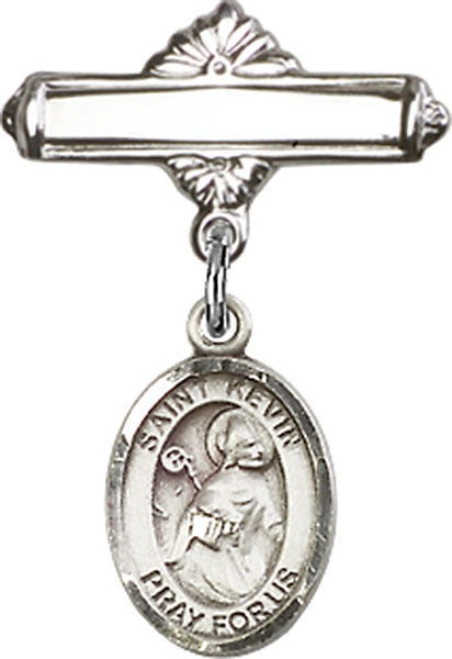 St. Kevin Charm and Polished Engravable Badge Pin