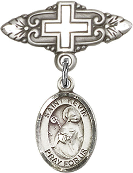 St. Kevin Charm and Badge Pin with Cross