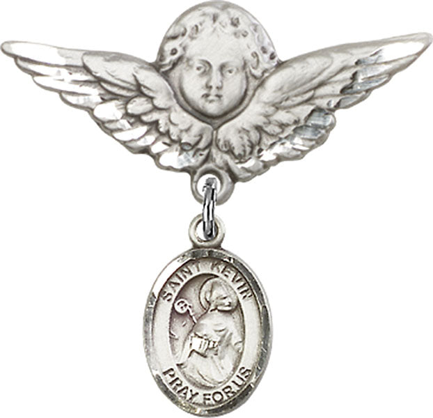 St. Kevin Charm and Angel with Larger Wings Badge Pin