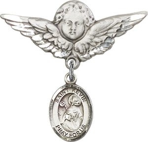 St. Kevin Charm and Angel with Larger Wings Badge Pin