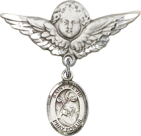 St. Kevin Charm and Angel with Larger Wings Badge Pin