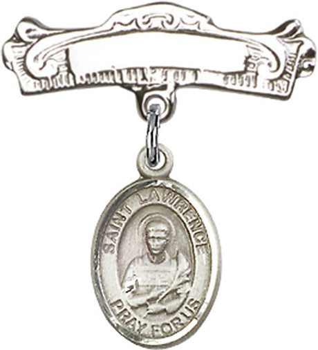 St. Lawrence Charm and Arched Polished Engravable Badge Pin