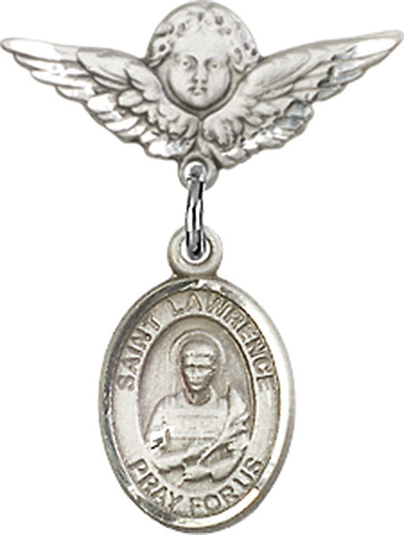 St. Lawrence Charm and Angel with Smaller Wings Badge Pin