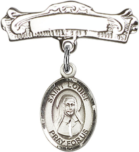 St. Louise de Marillac Charm and Arched Polished Engravable Badge Pin