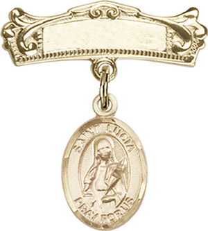 St. Lucia of Syracuse Charm and Arched Polished Engravable Badge Pin