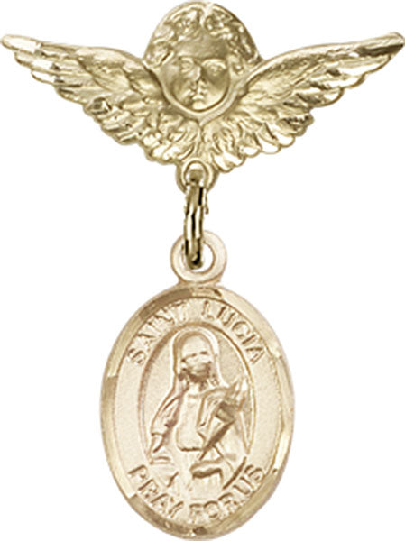 St. Lucia of Syracuse Charm and Angel with Smaller Wings Badge Pin