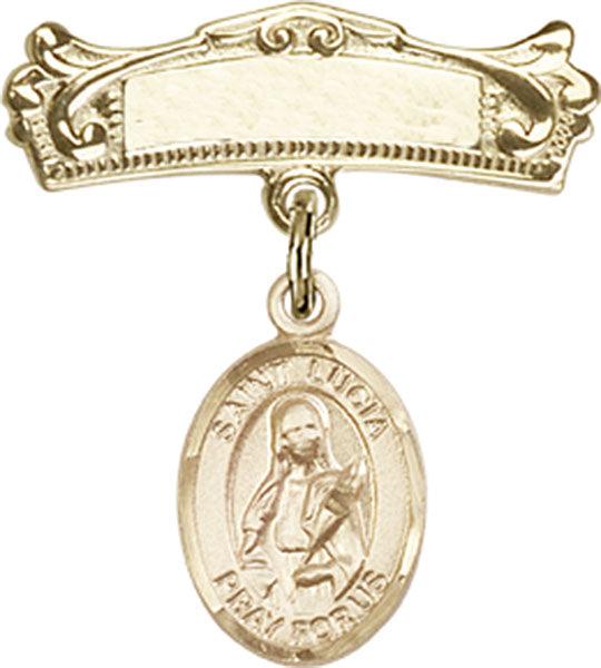 St. Lucia of Syracuse Charm and Arched Polished Engravable Badge Pin