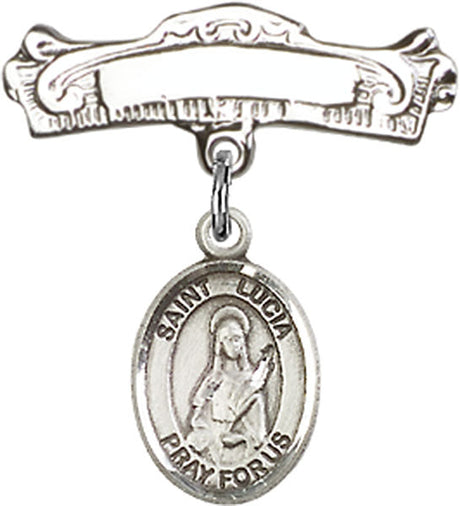 St. Lucia of Syracuse Charm and Arched Polished Engravable Badge Pin