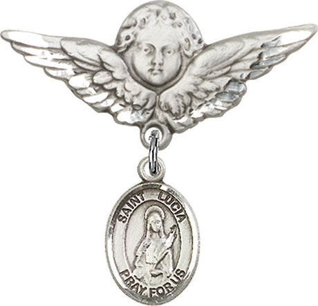 St. Lucia of Syracuse Charm and Angel with Larger Wings Badge Pin
