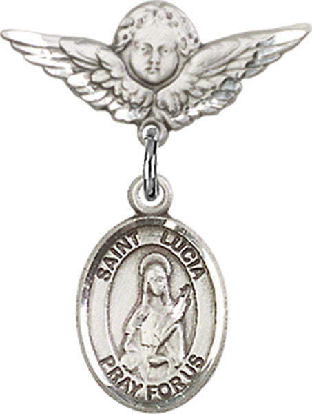 St. Lucia of Syracuse Charm and Angel with Smaller Wings Badge Pin