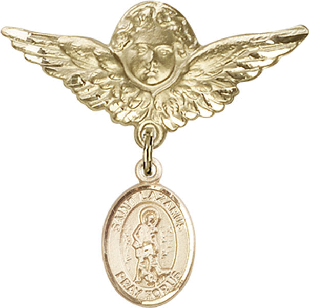 St. Lazarus Charm and Angel with Larger Wings Badge Pin