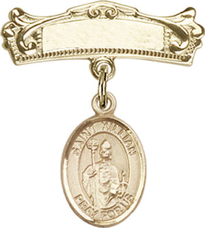St. Kilian Charm and Arched Polished Engravable Badge Pin