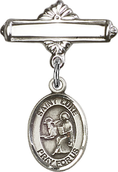 St. Luke the Apostle Charm and Polished Engravable Badge Pin