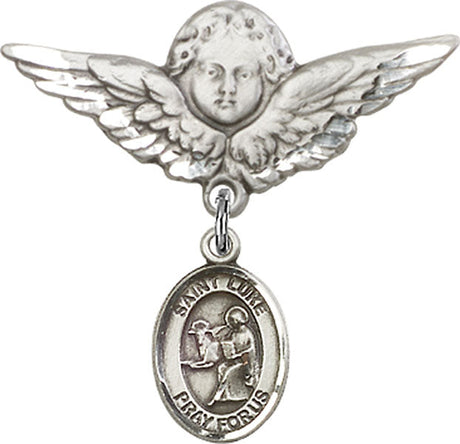 St. Luke the Apostle Charm and Angel with Larger Wings Badge Pin
