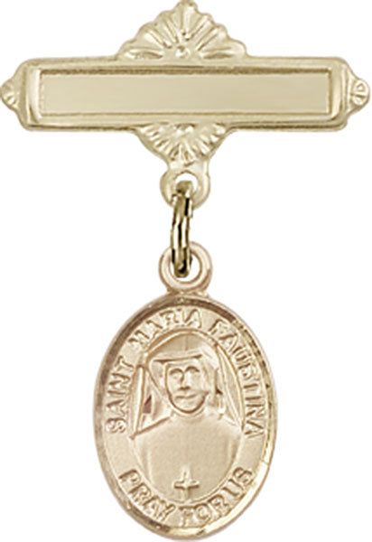 St. Maria Faustina Charm and Polished Engravable Badge Pin