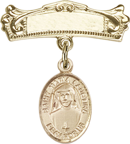 St. Maria Faustina Charm and Arched Polished Engravable Badge Pin