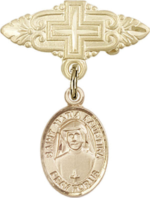 St. Maria Faustina Charm and Badge Pin with Cross