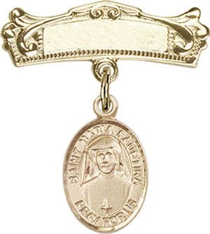 St. Maria Faustina Charm and Arched Polished Engravable Badge Pin