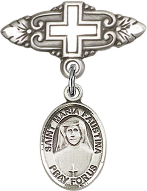St. Maria Faustina Charm and Badge Pin with Cross