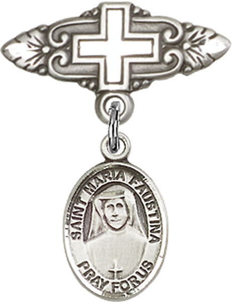 St. Maria Faustina Charm and Badge Pin with Cross
