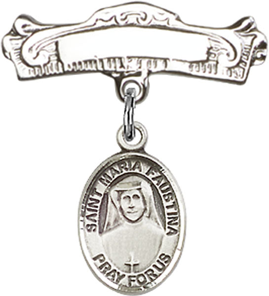 St. Maria Faustina Charm and Arched Polished Engravable Badge Pin