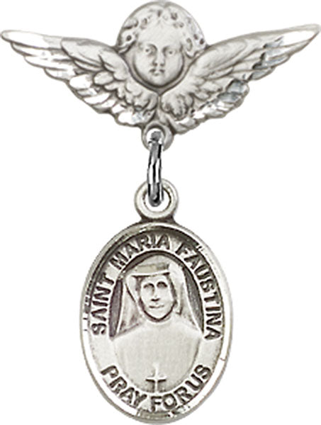 St. Maria Faustina Charm and Angel with Smaller Wings Badge Pin