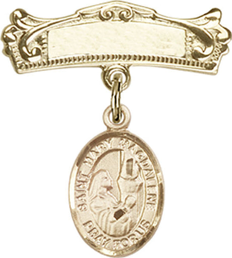 St. Mary Magdalene Charm and Arched Polished Engravable Badge Pin