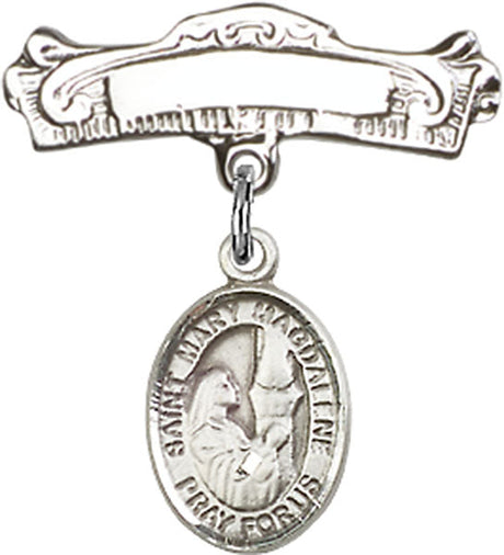 St. Mary Magdalene Charm and Arched Polished Engravable Badge Pin