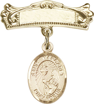 St. Margaret Mary Alacoque Charm and Arched Polished Engravable Badge Pin