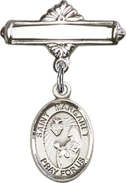 St. Margaret Mary Alacoque Charm and Polished Engravable Badge Pin