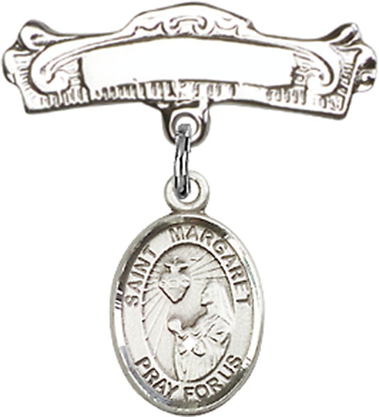 St. Margaret Mary Alacoque Charm and Arched Polished Engravable Badge Pin