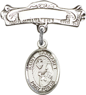 St. Margaret Mary Alacoque Charm and Arched Polished Engravable Badge Pin