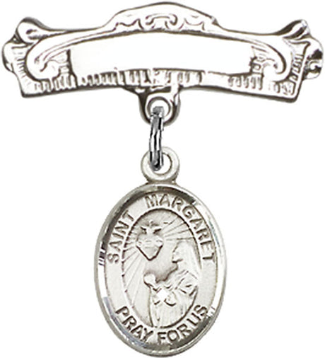 St. Margaret Mary Alacoque Charm and Arched Polished Engravable Badge Pin
