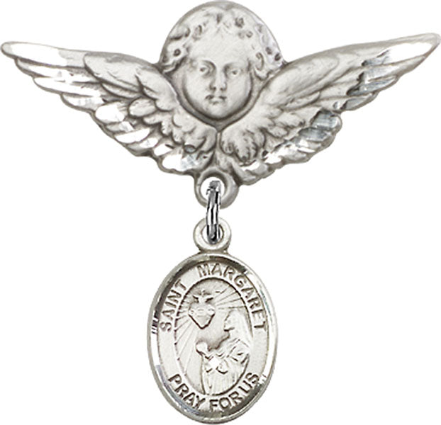 St. Margaret Mary Alacoque Charm and Angel with Larger Wings Badge Pin