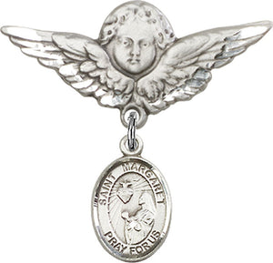 St. Margaret Mary Alacoque Charm and Angel with Larger Wings Badge Pin