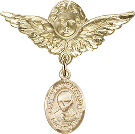 St. Maximilian Kolbe Charm and Angel with Larger Wings Badge Pin