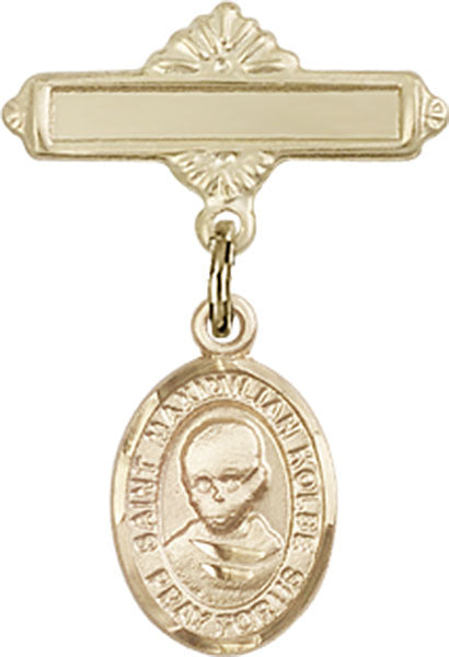St. Maximilian Kolbe Charm and Polished Engravable Badge Pin