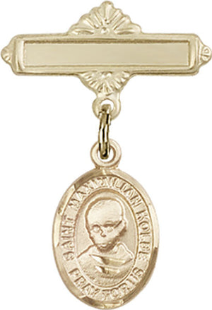 St. Maximilian Kolbe Charm and Polished Engravable Badge Pin